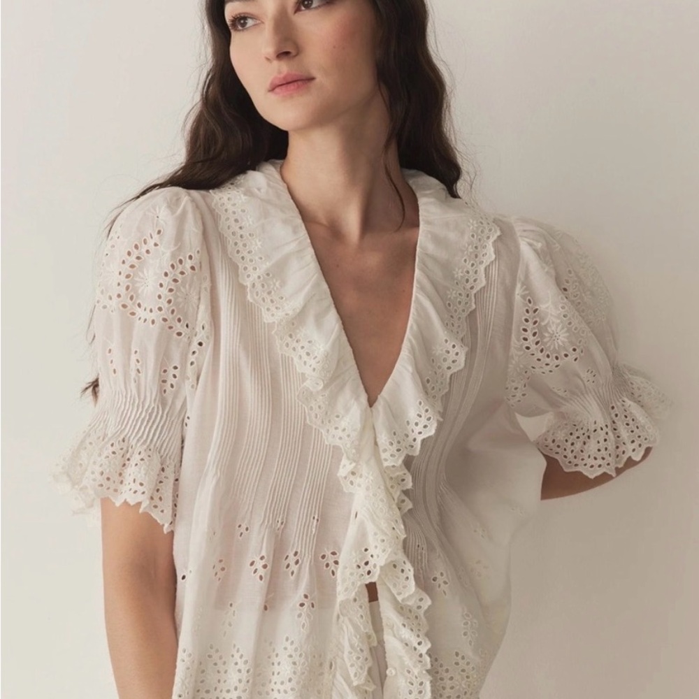 Doen White Eyelet Ruffle Blouse